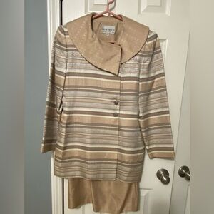 Beige Striped Ladies Skirt Suit, size 8